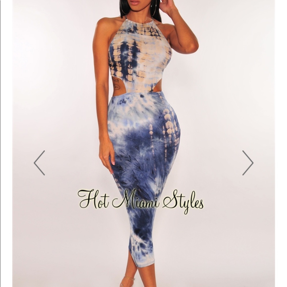 Hot Miami Styles Dress Tie Dye NWT Cut Out Blue M
